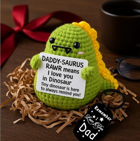 ديناصورات لطيف الدعم العاطفي الكروشيه مع سلسلة مفاتيح إيجابية - حيوانات كروشيه صغيرة للهدايا الراقية - الدعم العاطفي ، شخصيات الديناصورات الصغيرة ، تحفيزية أمي أبي عيد ميلاد هدايا in Kuwait