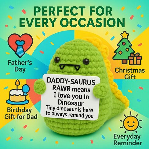 ديناصورات لطيف الدعم العاطفي الكروشيه مع سلسلة مفاتيح إيجابية - حيوانات كروشيه صغيرة للهدايا الراقية - الدعم العاطفي ، شخصيات الديناصورات الصغيرة ، تحفيزية أمي أبي عيد ميلاد هدايا in Kuwait