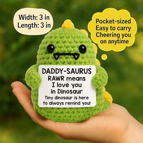 ديناصورات لطيف الدعم العاطفي الكروشيه مع سلسلة مفاتيح إيجابية - حيوانات كروشيه صغيرة للهدايا الراقية - الدعم العاطفي ، شخصيات الديناصورات الصغيرة ، تحفيزية أمي أبي عيد ميلاد هدايا in Kuwait
