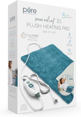 Pure Enrichment PureRelief XL Heating Pad - 12" x 24" Electric Heating Pad for Back Pain & Cramps, 6 Heat Settings, FSA/HSA Eligible, Soft Machine Wash Fabric, Auto-Off & Moist Heat (Charcoal Gray) in Saudi Arabia