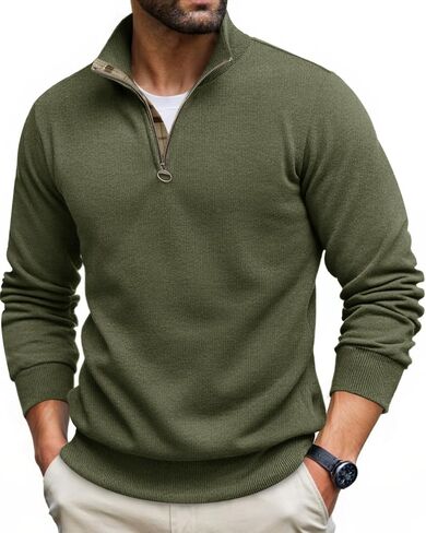 Runcati Mens Quarter Zip Pullover Sweater Lightweight Mock Neck Slim Fit Pullover Knit Swits in Saudi Arabia