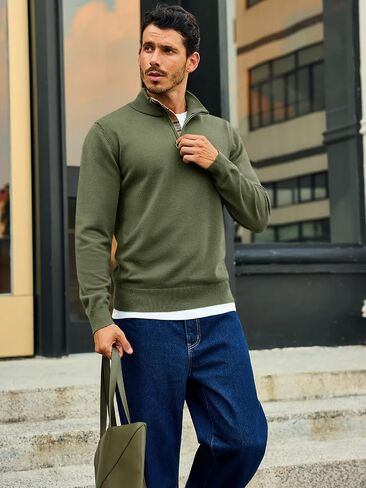Runcati Mens Quarter Zip Pullover Sweater Lightweight Mock Neck Slim Fit Pullover Knit Swits in Saudi Arabia