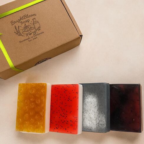 Natural Soap Bar (Set of 4) Unique Natural soap Bars – Handmade soap Lavender, Citrus, Charcoal, Honey – Skincare Gift in Saudi Arabia
