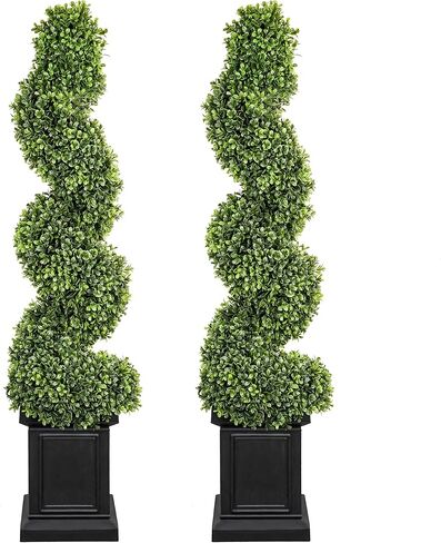 Artificial Boxwood Topiary Tree, 3.5ft Tall Outdoor Porch Tree, All-Year Green Fake Plant Topiary Trees Artificial Outdoor with Sturdy Pot for Porch Outdoor Indoor (Spiral) in Kuwait