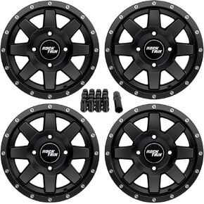 RockTrix RT106 4pc 14in ATV Wheels 4x110 Rims 14x7, 5+2 Offset, Includes 10x1.25 Lug Nuts - Compatible with IRS Honda Kawasaki Yamaha Rubicon Rincon Brute Force Kodiak Grizzly Rhino 4/110 (Set of 4) in Kuwait