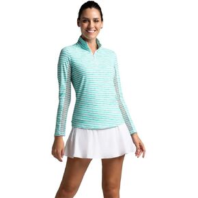 IBKUL Athleisure Wear Sun Protective UPF 50+ Icefil Cooling Tech Landon Stripe II Print Long Sleeve Mock Neck Top – 10164 Mint/White Landon Stripe II XL in Kuwait