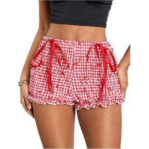 Women's Cherry Print Ruffle Mini Shorts Y2k Bowknot Coquette Causal Shorts in Kuwait