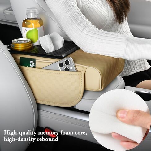 Car Center Console Cover, Armrest Cover for Storing Water Cups, Tissues, Cards, and Phones, 4-in-1 Center Cover with Soft Leather and High Resilience Memory Foam (Black) in Saudi Arabia