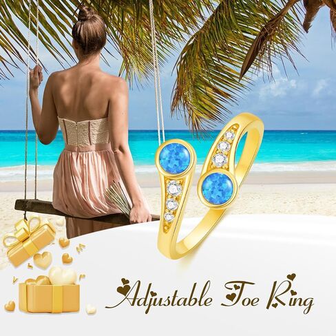 14K Yellow Gold Adjustable Toe Ring for Women, Real Gold Gemstone Open Toe Rings Fine Summer Beach Foot Fine Jewelry Gifts for Mom Wife Nana Birthday Christmas Mother's Day in Saudi Arabia