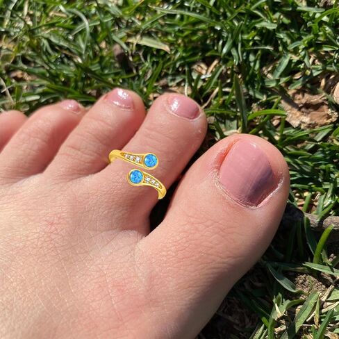 14K Yellow Gold Adjustable Toe Ring for Women, Real Gold Gemstone Open Toe Rings Fine Summer Beach Foot Fine Jewelry Gifts for Mom Wife Nana Birthday Christmas Mother's Day in Saudi Arabia