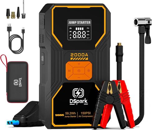 16000mah 2000a قفزة للسيارات قفز البطارية المحمولة الداعم لـ 7.0 لتر غاز و 6.5 لتر محركات ديزل 12V مع مصباح يدوي سريع الشحن USB وحالة التخزين المدمجة in Kuwait