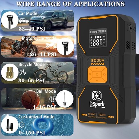 16000mah 2000a قفزة للسيارات قفز البطارية المحمولة الداعم لـ 7.0 لتر غاز و 6.5 لتر محركات ديزل 12V مع مصباح يدوي سريع الشحن USB وحالة التخزين المدمجة in Kuwait