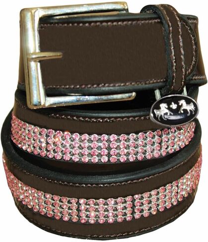 Equine Couture Bling Leather Belt - Regular Leather - Havana w/Jade Stones - 24 in Saudi Arabia