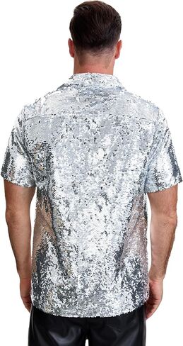 Lars Amadeus Sequin Shirt for Men's Short Sleeve Button Down 70s Disco Party Sparkle Shiny Dress Shirts in Saudi Arabia