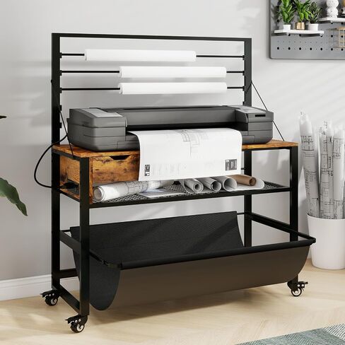 Natwind Wide Format Stand ، طاولة Workbench Workbend مع تخزين الصياغة السحب ، حامل ورق لفة ، درج ملحق ، رف تخزين قابل للتعديل للمخططات وآلات القطع (أسود) in Kuwait