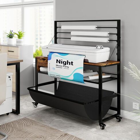 Natwind Wide Format Stand ، طاولة Workbench Workbend مع تخزين الصياغة السحب ، حامل ورق لفة ، درج ملحق ، رف تخزين قابل للتعديل للمخططات وآلات القطع (أسود) in Kuwait