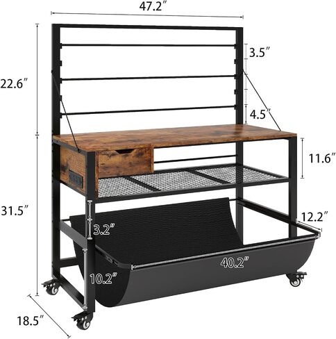 Natwind Wide Format Stand ، طاولة Workbench Workbend مع تخزين الصياغة السحب ، حامل ورق لفة ، درج ملحق ، رف تخزين قابل للتعديل للمخططات وآلات القطع (أسود) in Kuwait