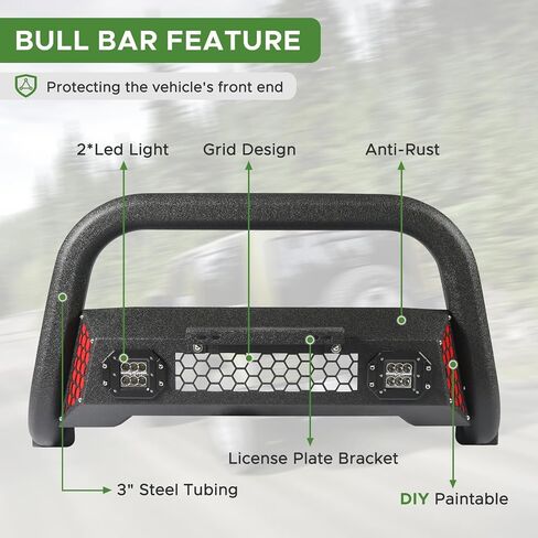 Bull Bar Fit لـ Toyota Tundra 2007-2021 & Toyota Sequoia 2008-2022 مع LED Light & W/رخصة لوحة ترخيص DIY Truck Frant Press Press Press Press Bar Pront Grille Protector in Kuwait