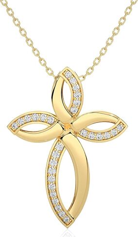 1/4 Carat Diamond Cross Pendant Necklace for Women in 14k White or Yellow Gold (F-G, SI2-I1, cttw) with 18 Inch Silver Chain and Lobster Claw in Kuwait
