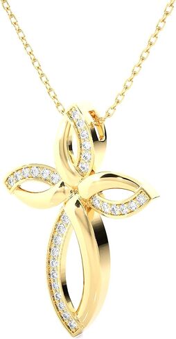 1/4 Carat Diamond Cross Pendant Necklace for Women in 14k White or Yellow Gold (F-G, SI2-I1, cttw) with 18 Inch Silver Chain and Lobster Claw in Kuwait