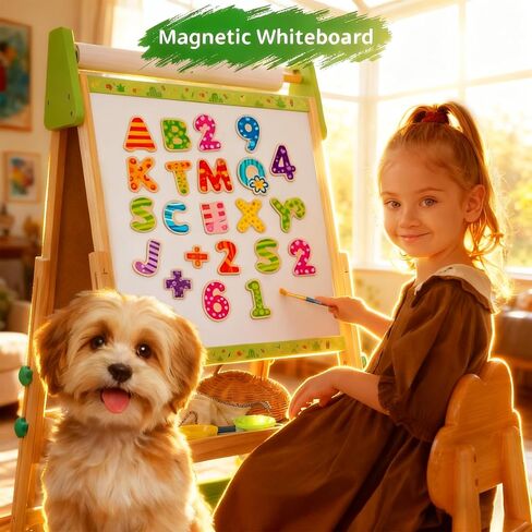 Art Easel for Kids تتراوح أعمارهم بين 2-4 4-8 ، طفل صغير مع 3 لفائف ورقية ولوحة بيضاء مغناطيسية وأطفال من الفنون الخشبية القابلة للتعديل مع الأطفال الصغار 2،3،4،5،6،7،8،9،10 سنة الأولاد والبنات ، الأخضر in Kuwait