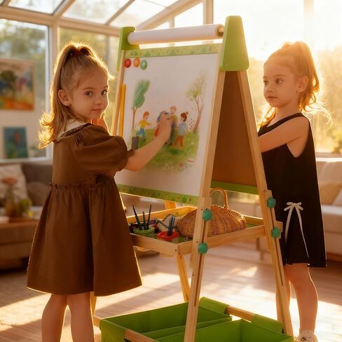 Art Easel for Kids تتراوح أعمارهم بين 2-4 4-8 ، طفل صغير مع 3 لفائف ورقية ولوحة بيضاء مغناطيسية وأطفال من الفنون الخشبية القابلة للتعديل مع الأطفال الصغار 2،3،4،5،6،7،8،9،10 سنة الأولاد والبنات ، الأخضر in Kuwait