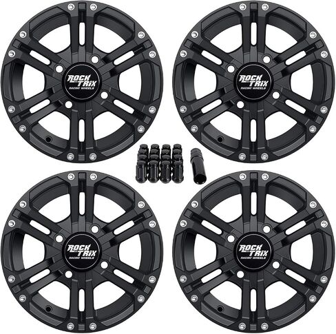RockTrix RT101 12in ATV Wheels 4x110 Rims, 12x7, 5+2 F and 2+5 R Offset, Includes 10x1.25 Lug Nuts - Compatible with SRA Honda Foreman 400 450 500, Rancher 350 400 420 Solid Rear Axle (Set of 4) in Saudi Arabia