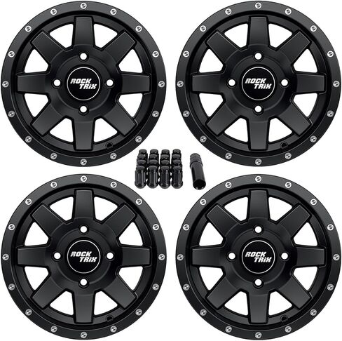 RockTrix RT106 4pc 14in ATV Wheels 4x110 Rims 14x7, 5+2 Offset, Includes 10x1.25 Lug Nuts - Compatible with IRS Honda Kawasaki Yamaha Rubicon Rincon Brute Force Kodiak Grizzly Rhino 4/110 (Set of 4) in Kuwait