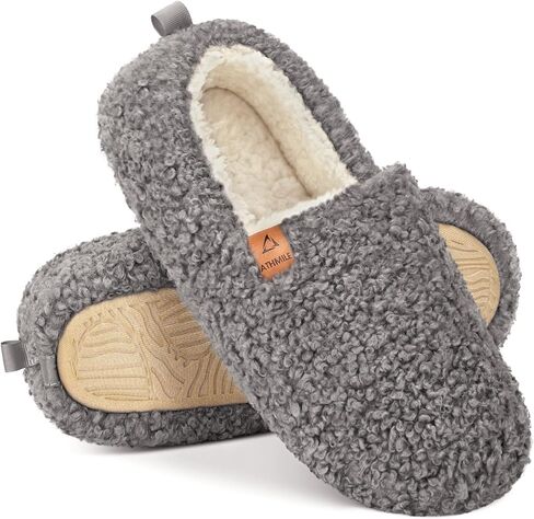 Athmile slippers fuzzy for Women House Slippers Memory Foam Loafer مع طلاء الصوف القطبي المخلوق الرمادي الداخلي في الهواء الطلق in Saudi Arabia
