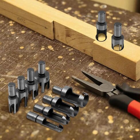 Wood Plug Cutter Drill Bit Set, 8 Pack Straight and Tapered Plug Cutters for DIY Woodworking Projects, 4 Sizes Hex Shank, Black in Saudi Arabia