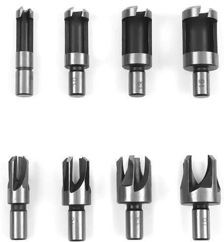 Wood Plug Cutter Drill Bit Set, 8 Pack Straight and Tapered Plug Cutters for DIY Woodworking Projects, 4 Sizes Hex Shank, Black in Saudi Arabia