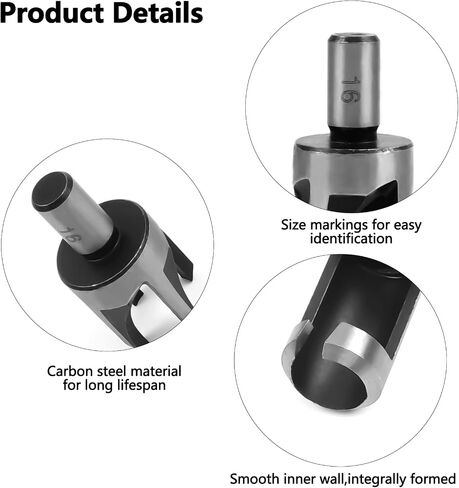 Wood Plug Cutter Drill Bit Set, 8 Pack Straight and Tapered Plug Cutters for DIY Woodworking Projects, 4 Sizes Hex Shank, Black in Saudi Arabia