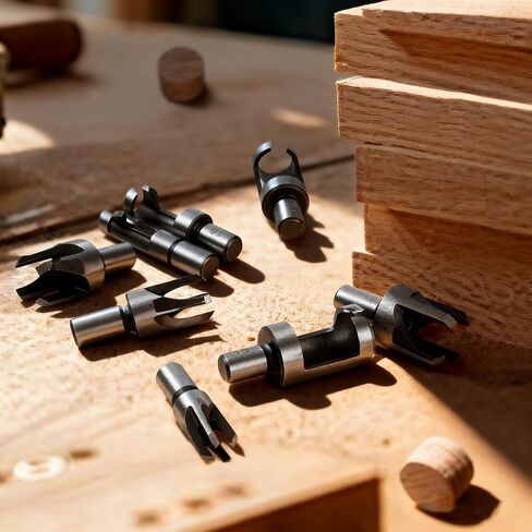 Wood Plug Cutter Drill Bit Set, 8 Pack Straight and Tapered Plug Cutters for DIY Woodworking Projects, 4 Sizes Hex Shank, Black in Saudi Arabia