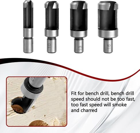 Wood Plug Cutter Drill Bit Set, 8 Pack Straight and Tapered Plug Cutters for DIY Woodworking Projects, 4 Sizes Hex Shank, Black in Saudi Arabia