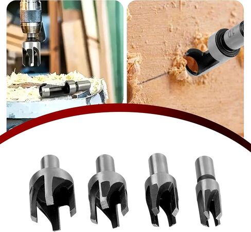 Wood Plug Cutter Drill Bit Set, 8 Pack Straight and Tapered Plug Cutters for DIY Woodworking Projects, 4 Sizes Hex Shank, Black in Saudi Arabia