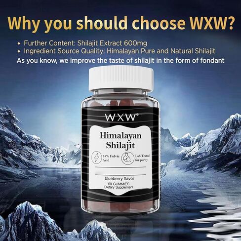 WXW Shilajit Gummies Pure Himalayan Ashwagandha Manuka Honey Mgo +263 تم علاجها 3 في 1 Gummies عالية الفاعلية للرجال والنساء 85+ المعادن النزرة 75 ٪ حمض بغيلي 60 Gulberry Flugher in Saudi Arabia