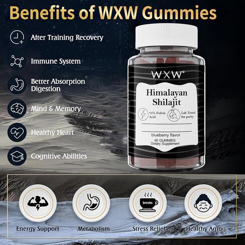 WXW Shilajit Gummies Pure Himalayan Ashwagandha Manuka Honey Mgo +263 تم علاجها 3 في 1 Gummies عالية الفاعلية للرجال والنساء 85+ المعادن النزرة 75 ٪ حمض بغيلي 60 Gulberry Flugher in Saudi Arabia