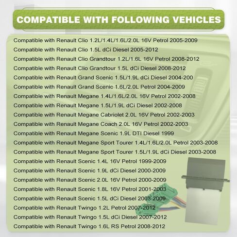 Blower Motor Heater Fan Resistor Kit, AC Blower Fan Control Module Compatible with Renault Clio 1.5L dCi Diesel 2005-2012, 6+2pins 7701207718, 1pc in Saudi Arabia