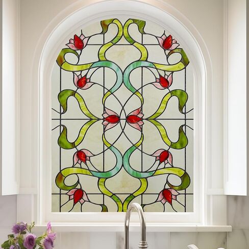 3D Stained Glass Window Film, Decorative Window Privacy Film for Bathroom,Front Door,Home, Sun Blocking Heat Control,Static Cling, Eternal Prism 17.3inch x 47.2inch in Kuwait