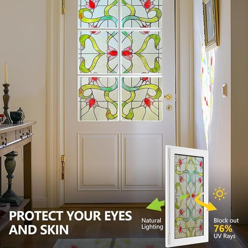 3D Stained Glass Window Film, Decorative Window Privacy Film for Bathroom,Front Door,Home, Sun Blocking Heat Control,Static Cling, Eternal Prism 17.3inch x 47.2inch in Kuwait