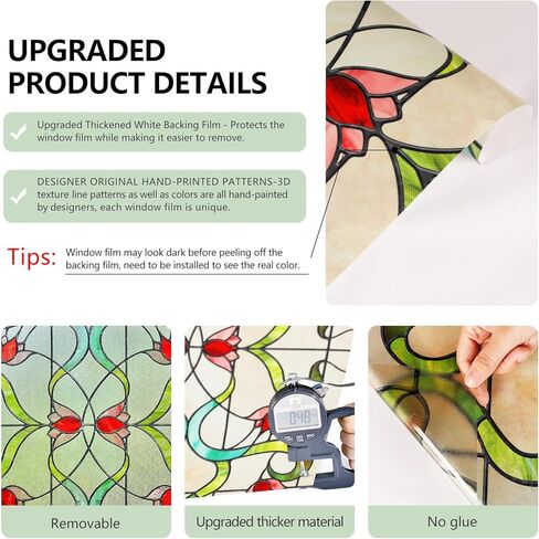 3D Stained Glass Window Film, Decorative Window Privacy Film for Bathroom,Front Door,Home, Sun Blocking Heat Control,Static Cling, Eternal Prism 17.3inch x 47.2inch in Kuwait