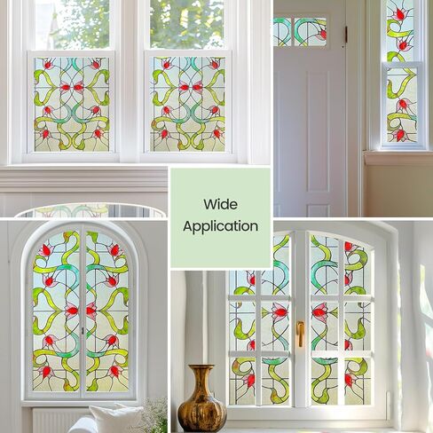 3D Stained Glass Window Film, Decorative Window Privacy Film for Bathroom,Front Door,Home, Sun Blocking Heat Control,Static Cling, Eternal Prism 17.3inch x 47.2inch in Kuwait