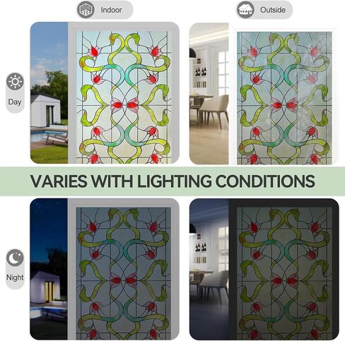 3D Stained Glass Window Film, Decorative Window Privacy Film for Bathroom,Front Door,Home, Sun Blocking Heat Control,Static Cling, Eternal Prism 17.3inch x 47.2inch in Kuwait