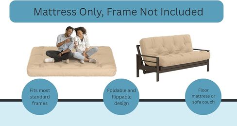 منتجات Royal Sleep By The Futon Factory 6 Inch Memory Foam Futon Mattress - غطاء أسود صلب - الحجم الكامل - الرغاوي المعتمدة in Saudi Arabia