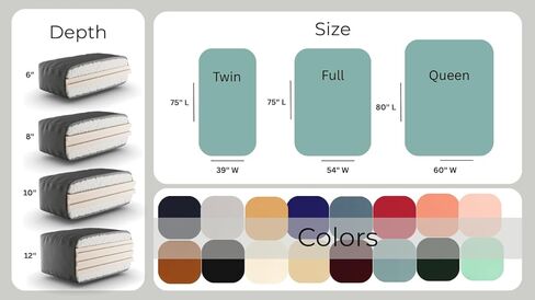 منتجات Royal Sleep By The Futon Factory 6 Inch Memory Foam Futon Mattress - غطاء أسود صلب - الحجم الكامل - الرغاوي المعتمدة in Saudi Arabia