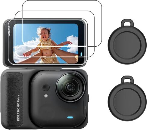 واقي عدسة الشاشة لملحقات Insta360 GO Ultra، غطاء حماية للشاشة من الزجاج المقوى Insta 360 Go-Ultra 3 و2 غطاء عدسة من السيليكون، صلابة 9H، حساس للمس، HD in Kuwait