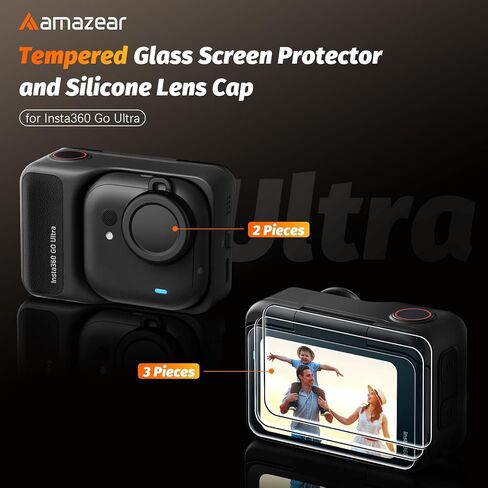واقي عدسة الشاشة لملحقات Insta360 GO Ultra، غطاء حماية للشاشة من الزجاج المقوى Insta 360 Go-Ultra 3 و2 غطاء عدسة من السيليكون، صلابة 9H، حساس للمس، HD in Kuwait