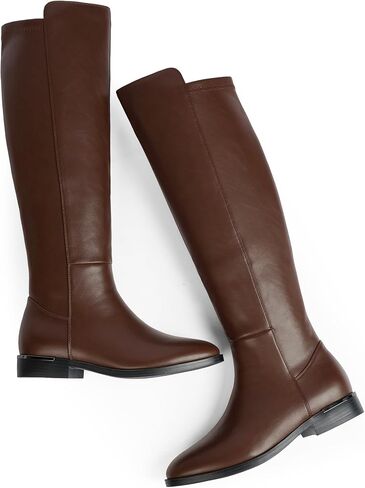 Modatope Knee High Boots Women Flat Rounded Toe Stretchy Boots Side Zipper Dress Tall Boot in Saudi Arabia