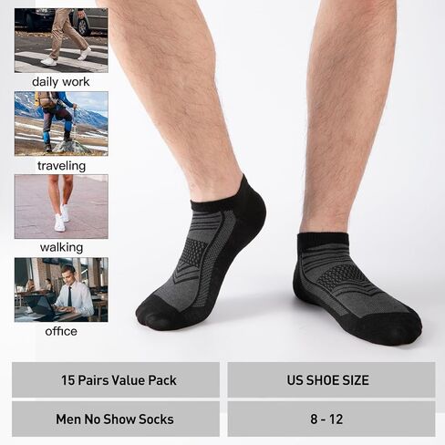 15 زوجًا 3 أنماط جوارب منخفضة الكاحل للرجال-جوارب رقيقة تنفس عبوة كبيرة ، وتناسب حجم الحذاء 8-12 in Kuwait