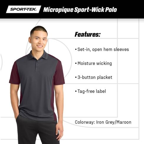 Sport-Tek للجنسين Colorblock Micropique Sport-Wick Polo | قميص قصير الأكمام للرجال والنساء in Saudi Arabia